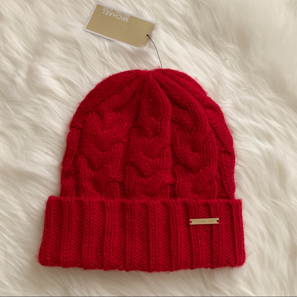 Michael Kors Red Cable Knit Beanie